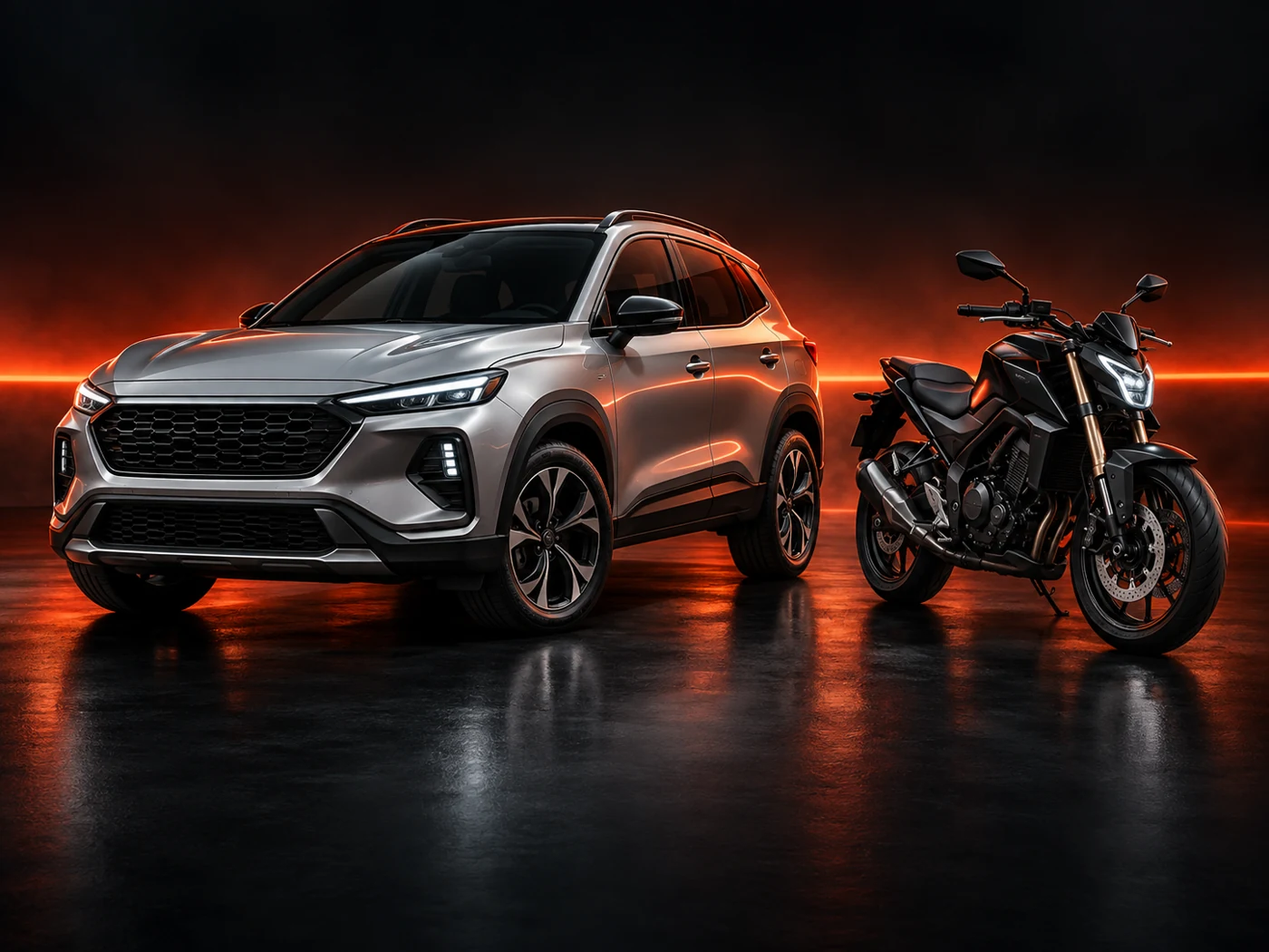 Composição ilustrativa de carro e moto para o projeto Finanfácil